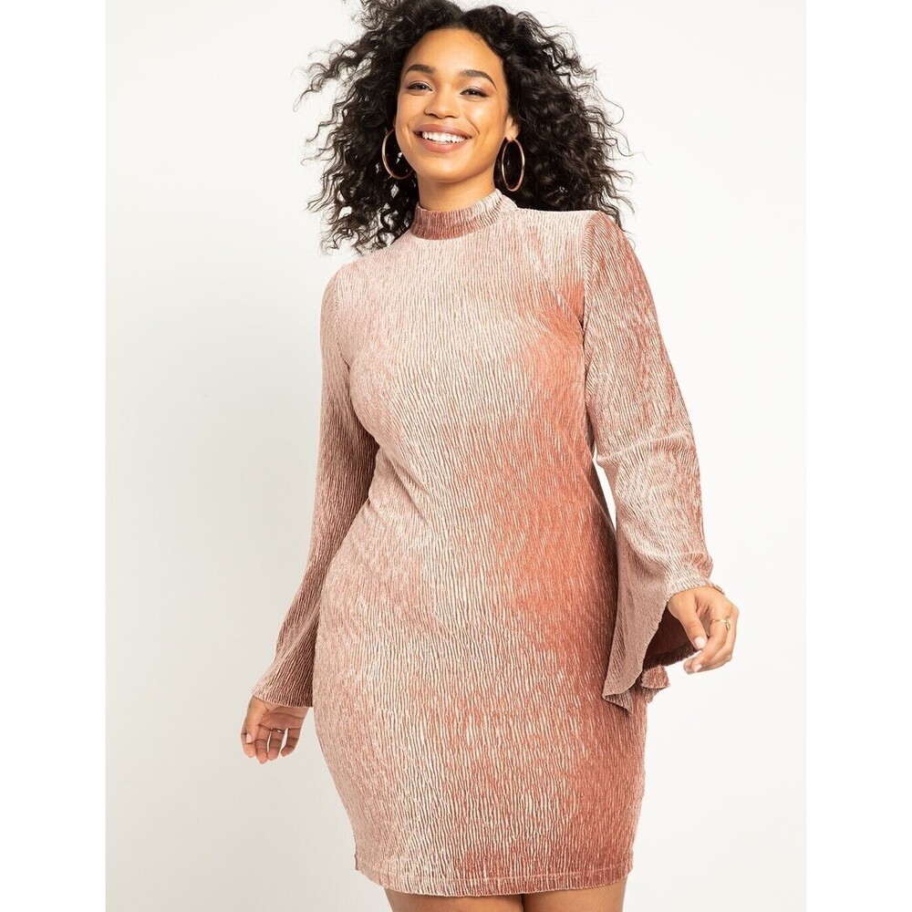 Eloquii womens Velvet Open Back Knit Short Mini Dress size 24 Salmon Pink - Picture 1 of 10